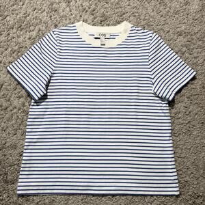 Cos Womens Short Sleeve T-Shirt Top White Blue Striped Cotton Coastal Small